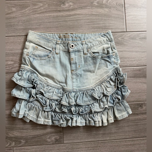Vintage GUESS|y2K Vintage denim skirt with ruffles•••Light wash,coastal cowgirl - Picture 1 of 10